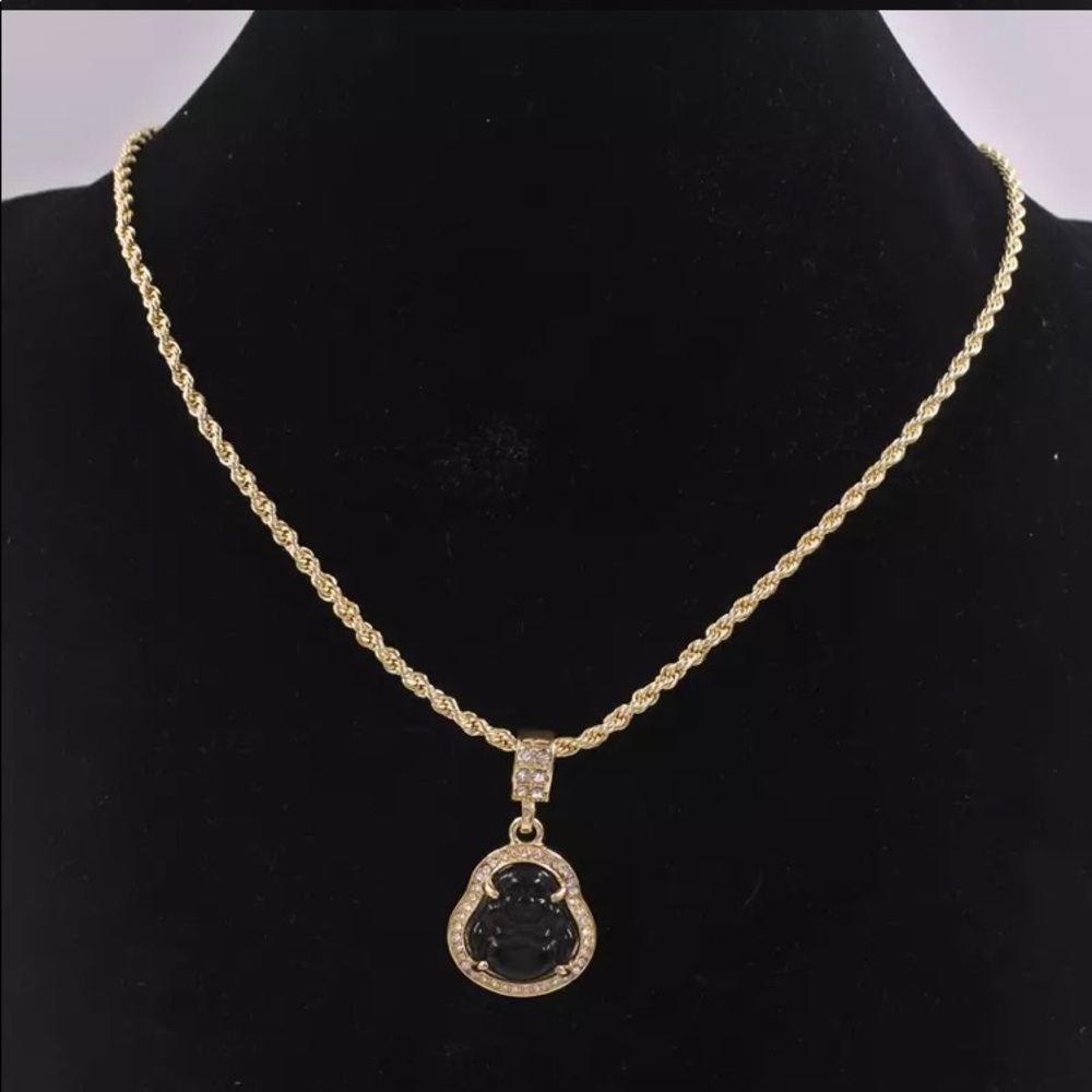 21.5" 14K Gold Twist Chain With Laughing Buddha Pendant